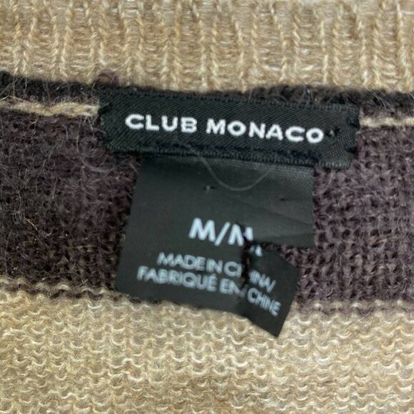 Club Monaco Mohair Blend Sweater Cream Brown Womans  M Wide Stripes Long Sleeve - Picture 3 of 7